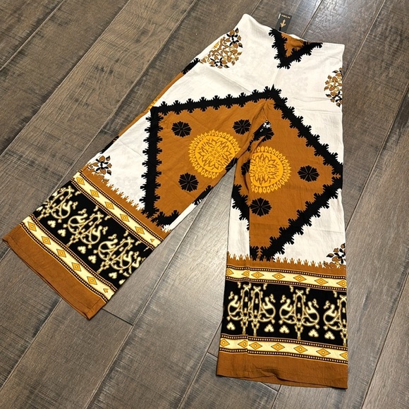 NWT MITARA HIGH WAIST WIDE LEG PRINTED LINEN PANTS SIZE M - Picture 1 of 16